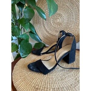 CL by Laundry Black Suede Ankle Strap Block Heels – Size 8.5